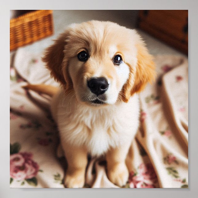Golden Retriever puppy with cute puppy eyes Poster (Front)