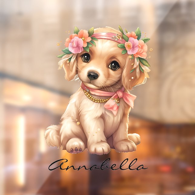 Golden Retriever Puppy With Flowers Custom Name (Sheet 2)
