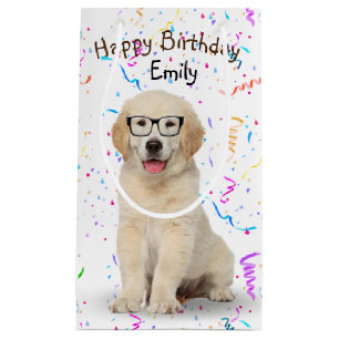 Golden Retriever Puppy with Glasses Small Gift Bag
