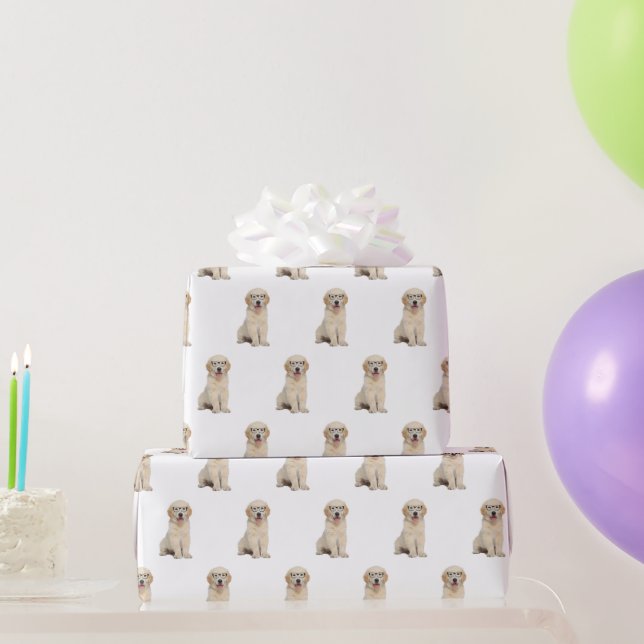 Golden Retriever Puppy With Glasses Wrapping Paper (Party Gifts)