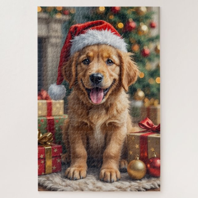Golden Retriever Puppy's First Christmas Festive Jigsaw Puzzle (Vertical)