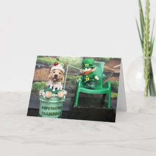 Golden Retriever Pupstachio Shake St. Patty’s Day Holiday Card