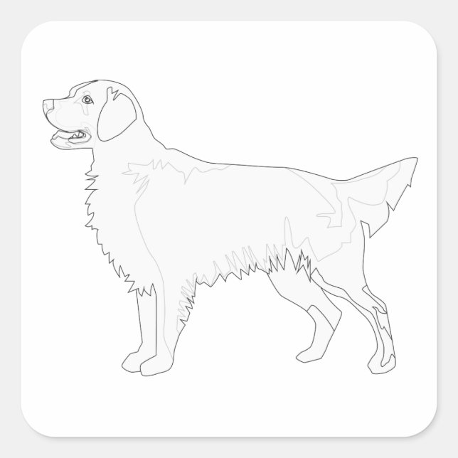Golden Retriever Ready to Colour Design Square Sticker (Front)