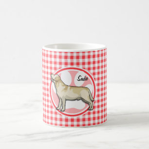 Golden Retriever; Red and White Gingham Coffee Mug