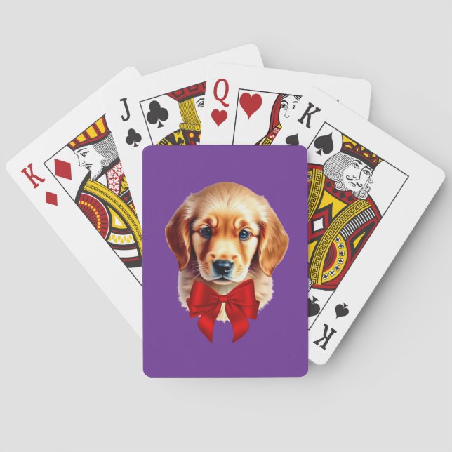 Golden Retriever Red Bow Playing Cards (Back)