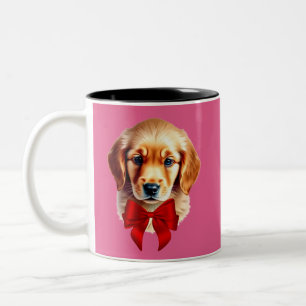 Golden Retriever Red Bow Two-Tone Coffee Mug