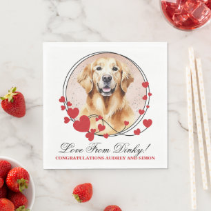 Golden Retriever Red Heart Frame Dog Photo Napkin