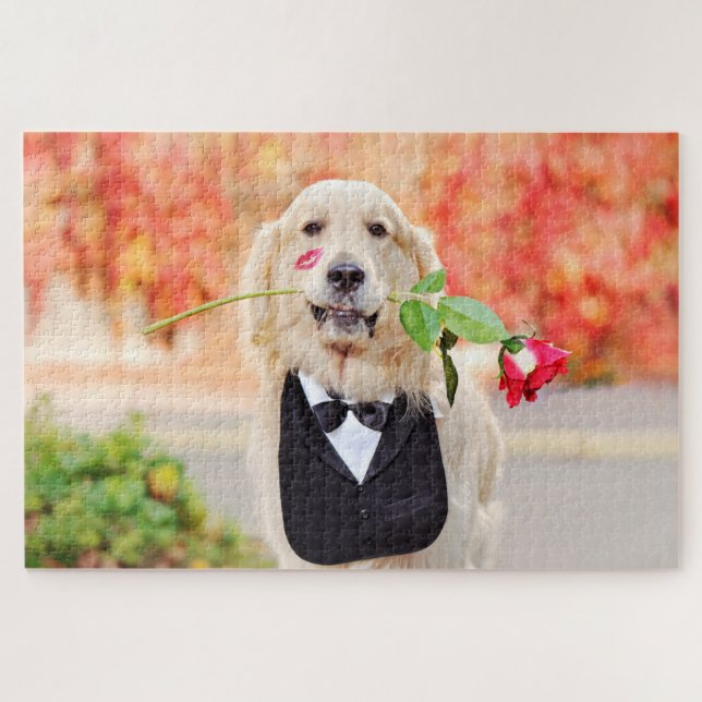 Golden Retriever Red Rose Love Dog Nature Animal Jigsaw Puzzle (Horizontal)