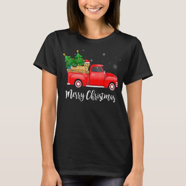 Golden Retriever Red Truck Christmas Tree Xmas Dog T-Shirt (Front)