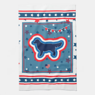 Golden Retriever Red White And Blue 4th Of July Tea Towel