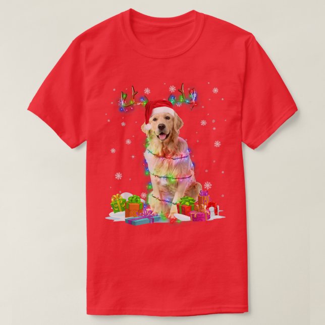 Golden Retriever Reindeer Christmas Lights Funny D T-Shirt (Design Front)