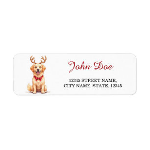 Golden Retriever Reindeer Christmas Return Address Label