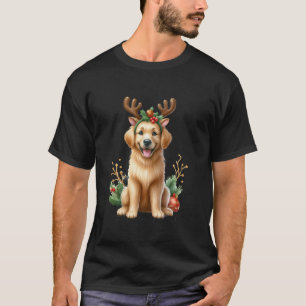 Golden Retriever Reindeer Santa Hat Xmas Lights Ch T-Shirt
