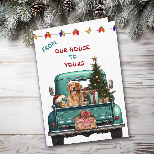 Golden Retriever Retro Farm Truck Christmas Card