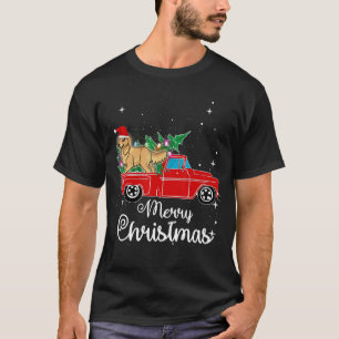Golden Retriever Ride Red Truck Christmas T-Shirt