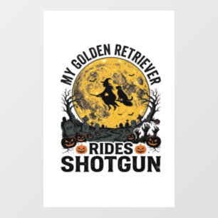 Golden Retriever Rides Shotgun Halloween Witch Art