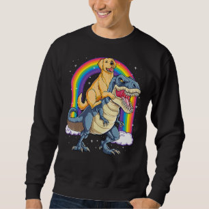 Golden Retriever Riding Dinosaur Rex Boys Rainbow Sweatshirt