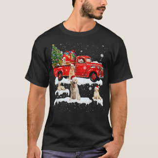 Golden Retriever Riding Red Truck Xmas T-Shirt