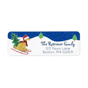 Golden Retriever Riding Xmas Tree Sled Return Return Address Label