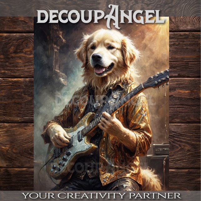 Golden Retriever Rockstar - Vert. - Decoupage - Tissue Paper (Creator Uploaded)