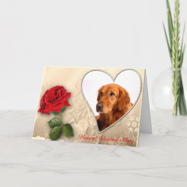 Golden Retriever Rose Heart Happy Valentine's Day Holiday Card (Front)