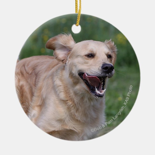 Golden Retriever Running 1 Ceramic Tree Decoration (Front)