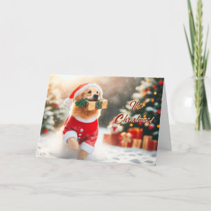 Golden Retriever Runs with a Gift Christmas Card
