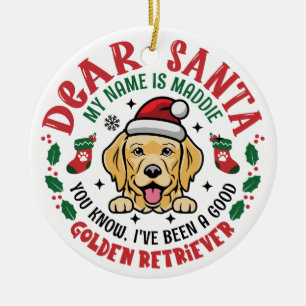 Golden Retriever Santa Christmas Custom Name Ceramic Ornament
