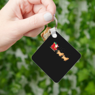 Golden Retriever Santa Christmas Sleigh Funny Labr Key Ring