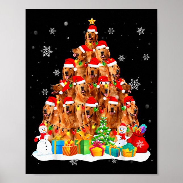 Golden Retriever Santa Christmas Tree Lights Dog X Poster (Front)