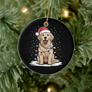 Golden Retriever Santa Christmas Tree Lights Xmas Ceramic Ornament