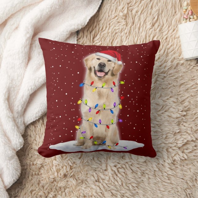 Golden retriever Santa Christmas Tree Lights Xmas Cushion (Blanket)