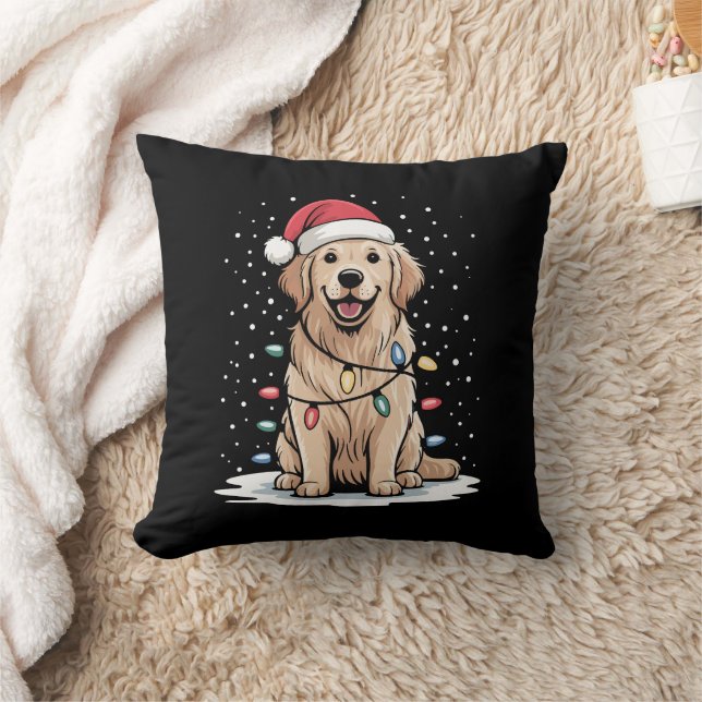 Golden Retriever Santa Christmas Tree Lights Xmas Cushion (Blanket)