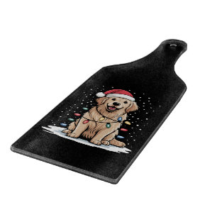 Golden Retriever Santa Christmas Tree Lights Xmas Cutting Board