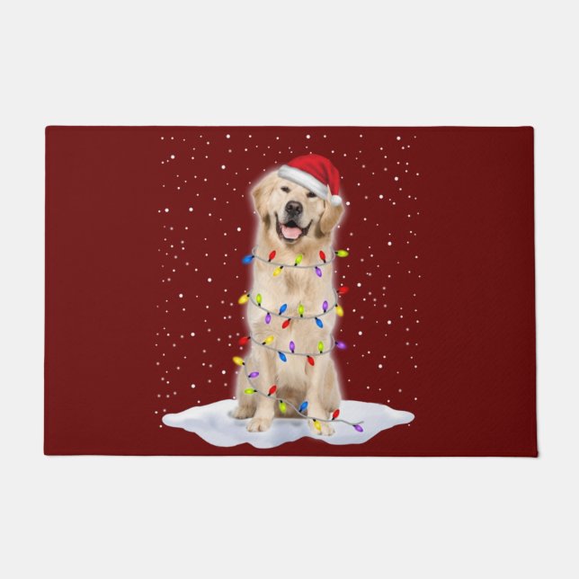 Golden retriever Santa Christmas Tree Lights Xmas Doormat (Front)