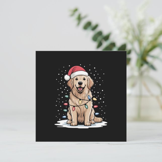 Golden Retriever Santa Christmas Tree Lights Xmas Invitation (Standing Front)