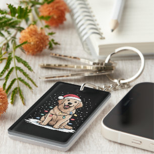 Golden Retriever Santa Christmas Tree Lights Xmas Key Ring