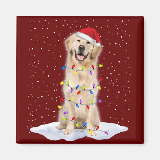 Golden retriever Santa Christmas Tree Lights Xmas Magnet