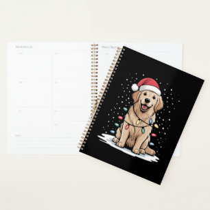Golden Retriever Santa Christmas Tree Lights Xmas Planner