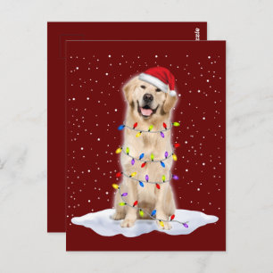 Golden retriever Santa Christmas Tree Lights Xmas Postcard