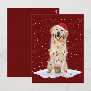 Golden retriever Santa Christmas Tree Lights Xmas Postcard