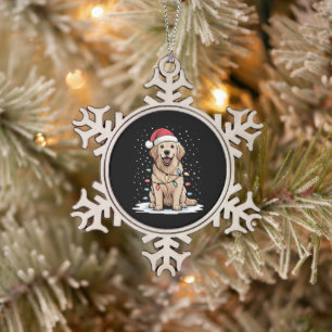 Golden Retriever Santa Christmas Tree Lights Xmas Snowflake Pewter Christmas Ornament