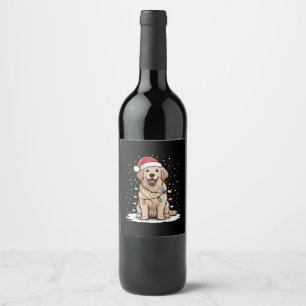 Golden Retriever Santa Christmas Tree Lights Xmas Wine Label