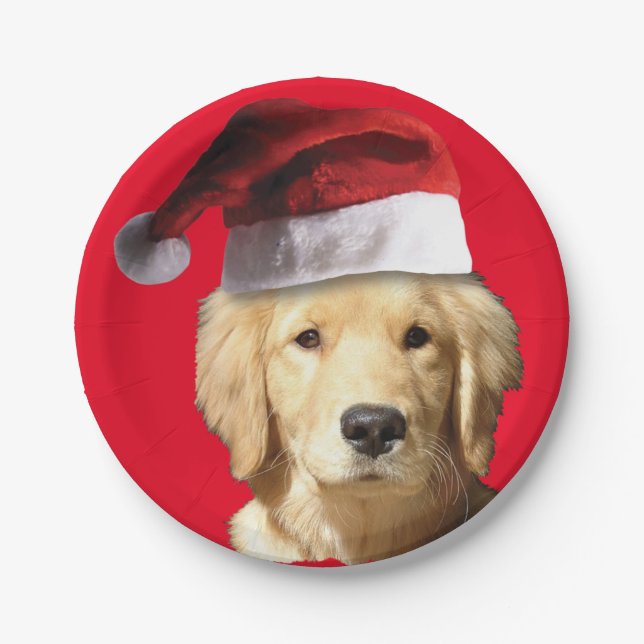 Golden Retriever Santa Claus Paper Plate (Front)
