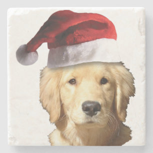 Golden Retriever Santa Claus Stone Coaster