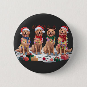 Golden Retriever Santa hat antlers elf Christmas 6 Cm Round Badge
