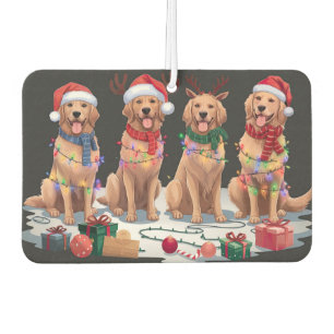 Golden Retriever Santa hat antlers elf Christmas Car Air Freshener