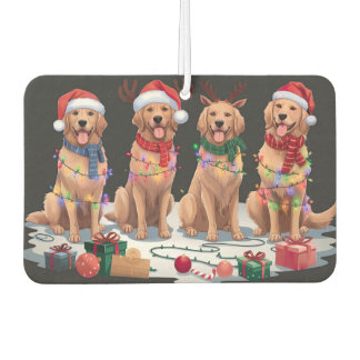 Golden Retriever Santa hat antlers elf Christmas Car Air Freshener