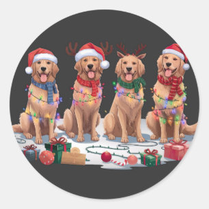 Golden Retriever Santa hat antlers elf Christmas Classic Round Sticker