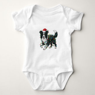 Golden Retriever Santa Hat Christmas Lights Funny Baby Bodysuit
